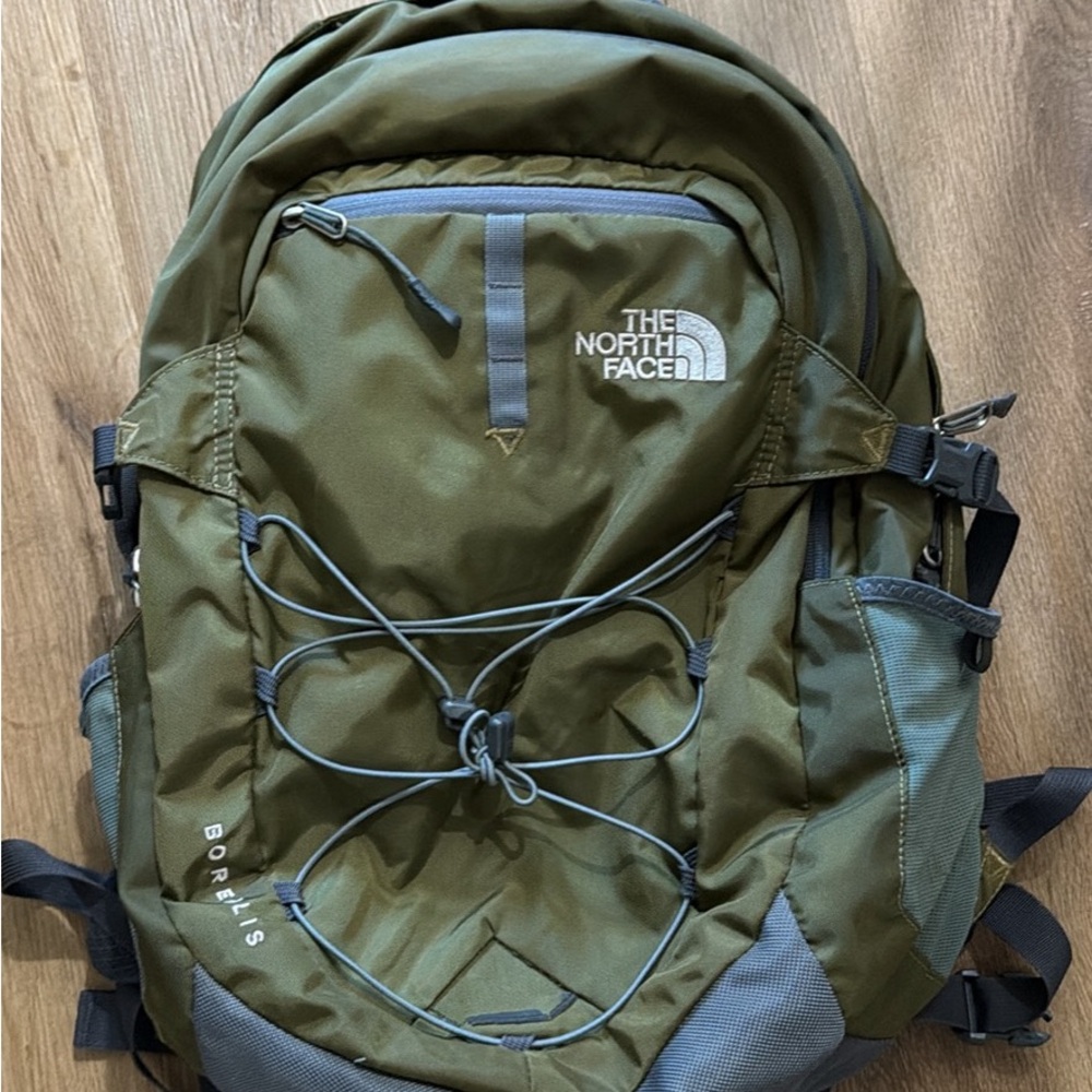 The North Face Olive Green Borealis Backpack with Grey Accents